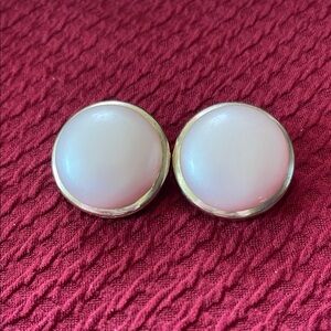 Vintage Coro Gold and Pink Large Button Clip on Earrings